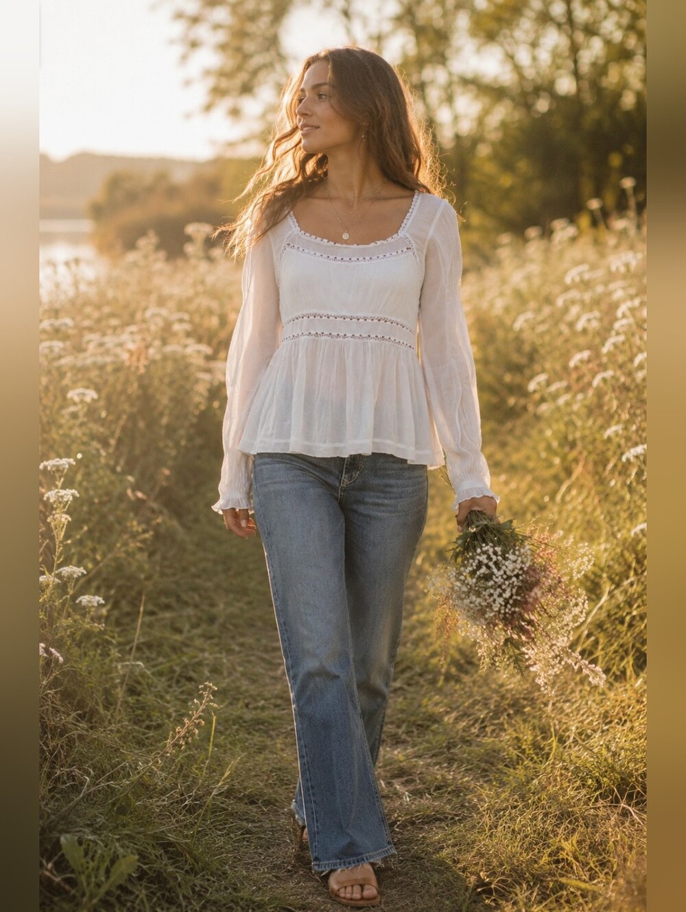Free People Strangers in Love Beaded Lace Trim Top Boho Cottagecore Women's S